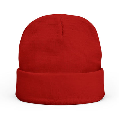 Embroidered Knit Beanie - Red Winter Hat with Stylish Logo