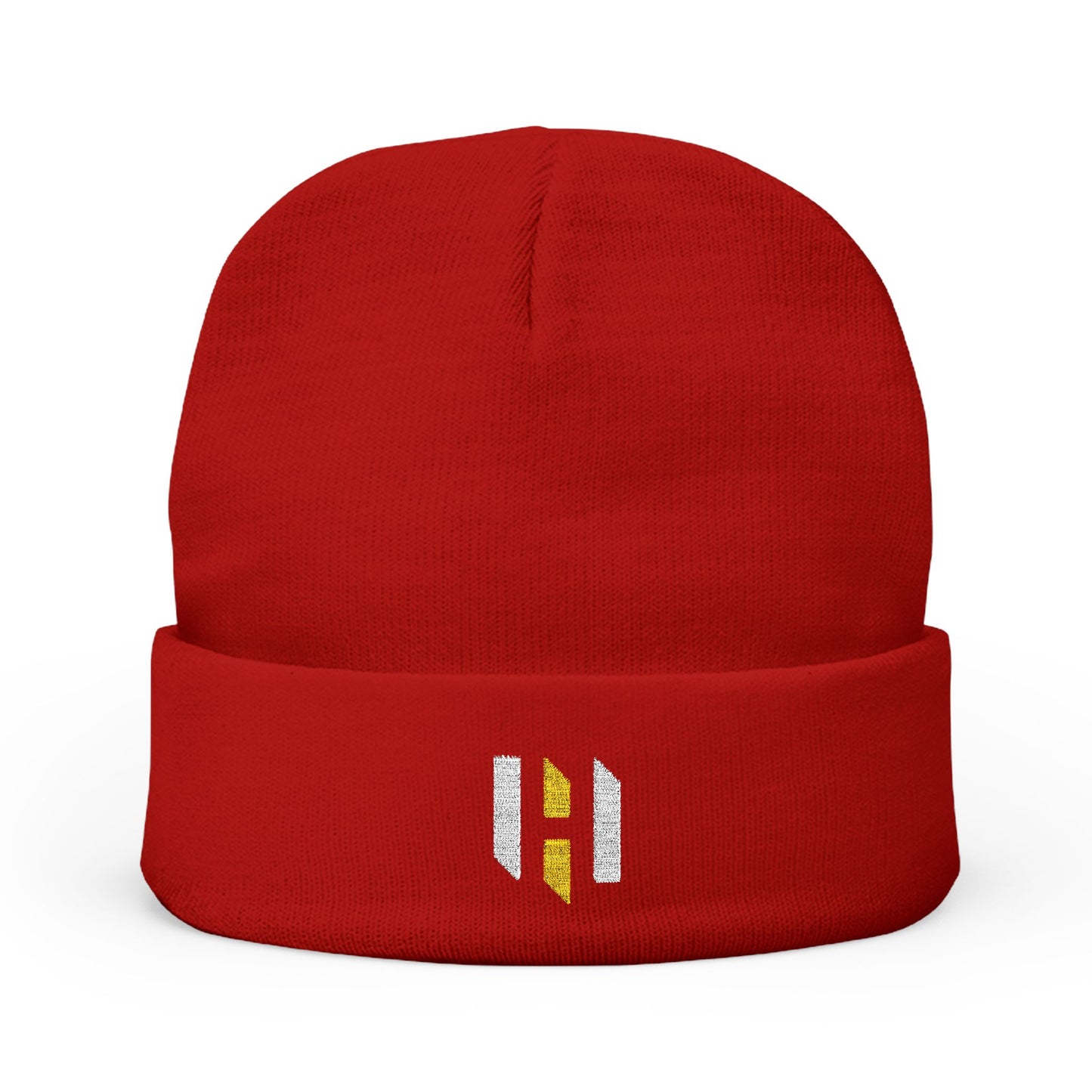Embroidered Knit Beanie - Red Winter Hat with Stylish Logo