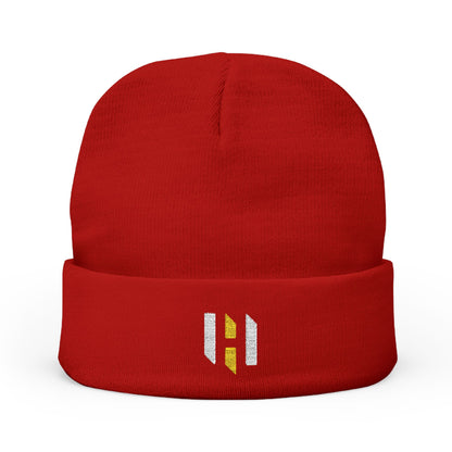 Embroidered Knit Beanie - Red Winter Hat with Stylish Logo
