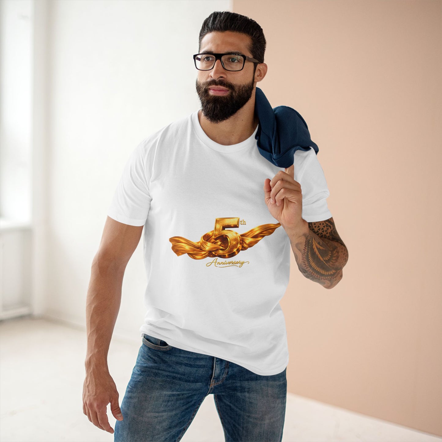 5th Anniversary Gold Wing Tee — Celebratory Anniversary T-Shirt